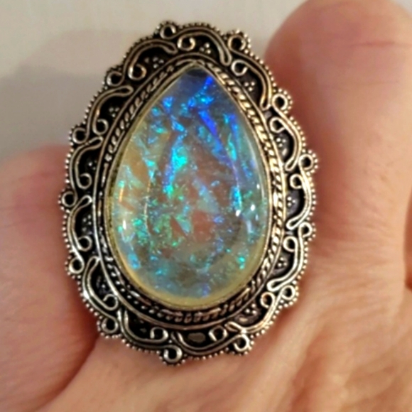 New Oversized Dichroic Glass 925 Silver Statement Ring. - Picture 1 of 9